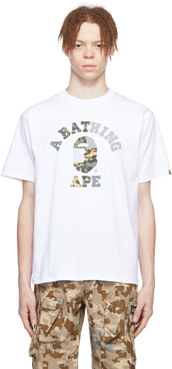 BAPE White Military Crazy College T-Shirt A Bathing Ape