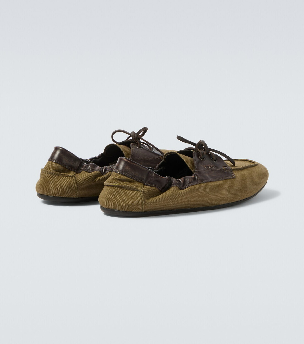 Prada Shuffle leather-trimmed canvas boat shoes
