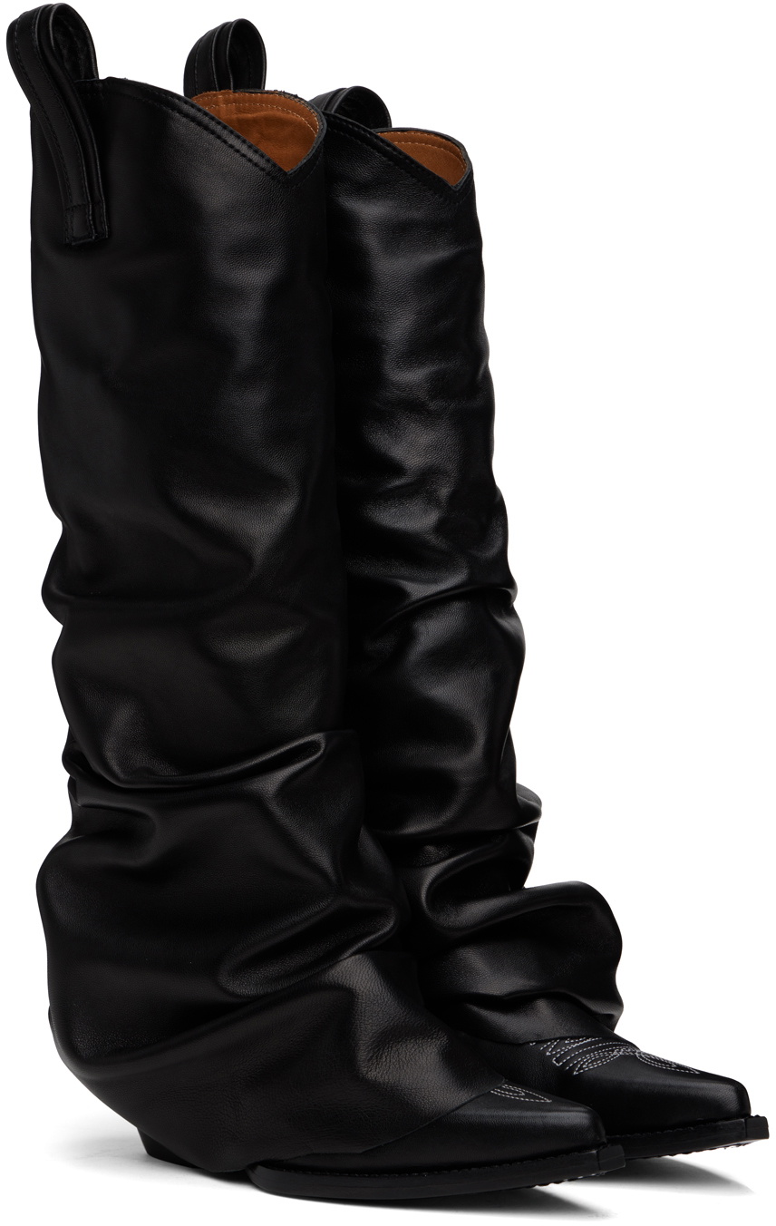 R13 Black Mid Cowboy Sleeve Boots