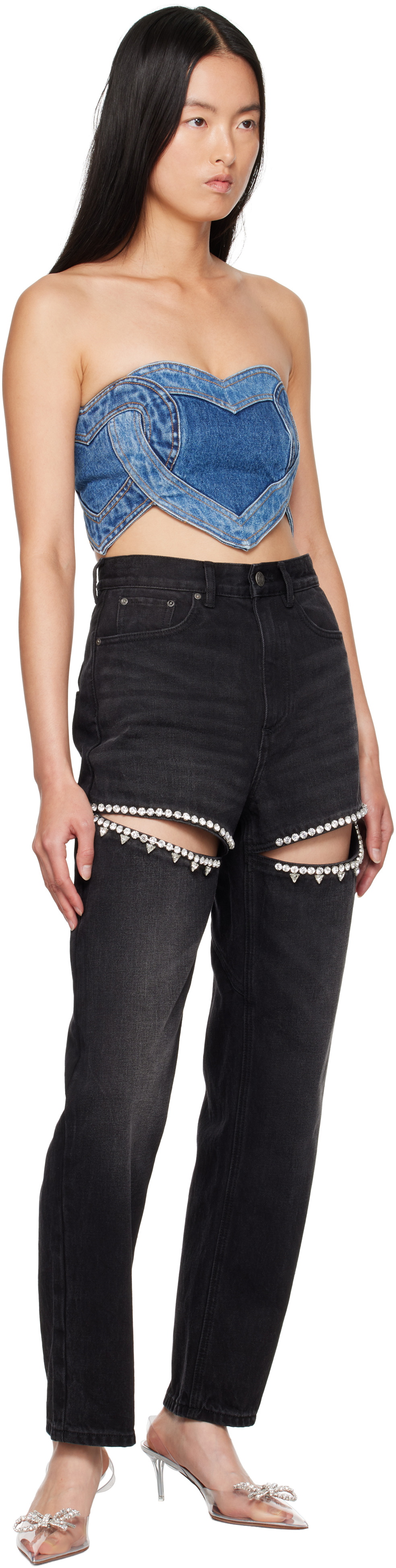 AREA Blue Patchwork Heart Bandeau Denim Top