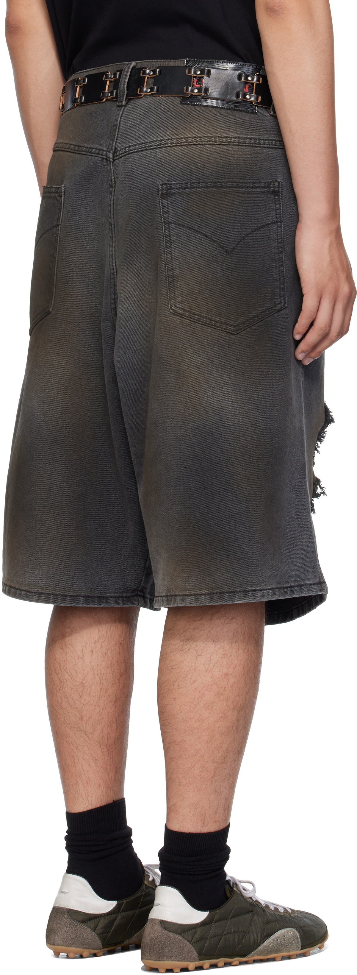 LU'U DAN Gray Kriss Kross Denim Shorts