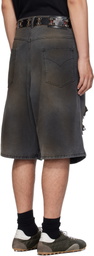 LU'U DAN Gray Kriss Kross Denim Shorts