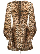 ROBERTO CAVALLI Jaguar Print Satin Mini Dress