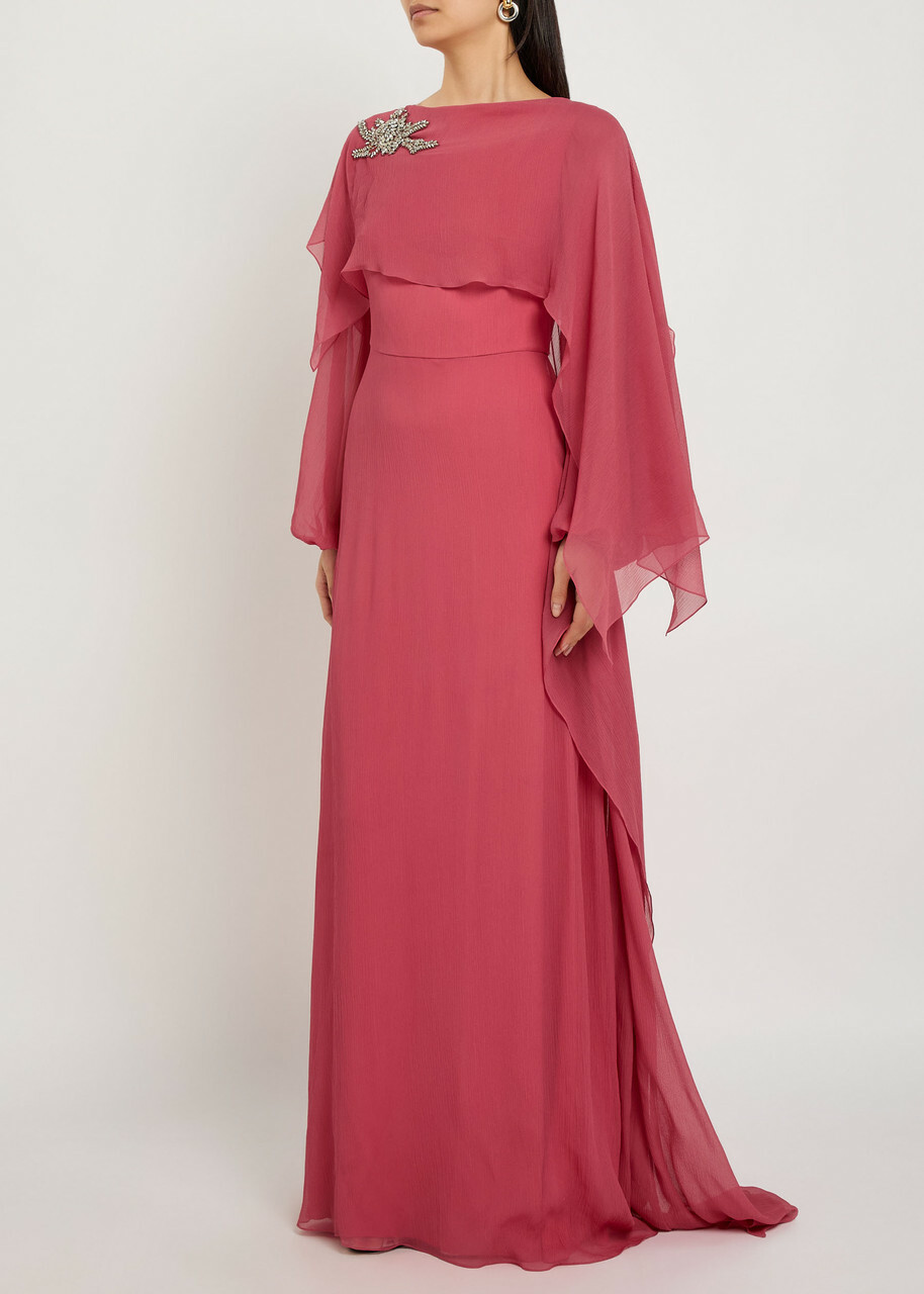 Erdem Cape-effect Silk-georgette Maxi Dress Pink