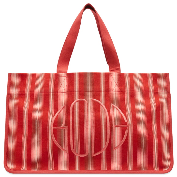 Photo: Bode Women's Parasol Stripe Tote in Rdwht 