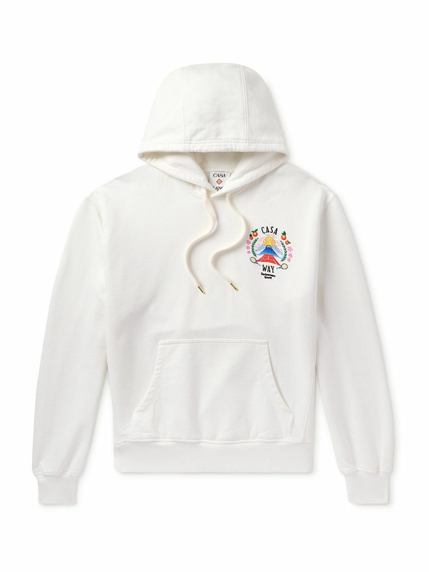 Photo: Casablanca - Logo-Embroidered Cotton-Jersey Hoodie - White