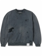 Neighborhood - Savage Logo-Embroidered Appliquéd Distressed Cotton-Jersey Sweatshirt - Gray