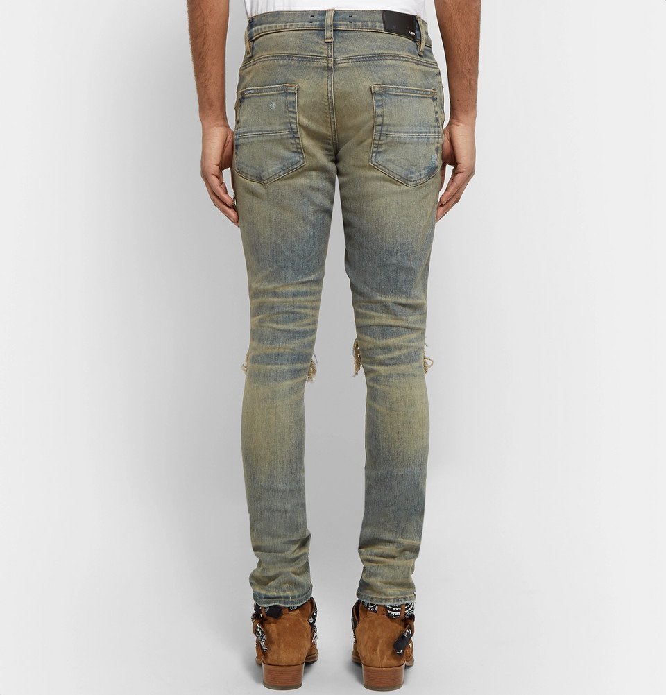 AMIRI - MX1 Skinny-Fit Rib-Panelled Distressed Stretch-Denim Jeans - Men - Blue
