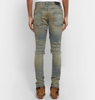 AMIRI - MX1 Skinny-Fit Rib-Panelled Distressed Stretch-Denim Jeans - Men - Blue