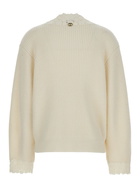 TwinSet White Embroidered Sweater With V-neck In Wool Blend Woman