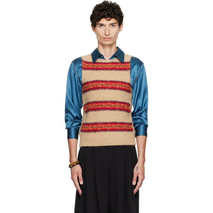 Photo: Dries Van Noten Beige Jacquard Wool Sweater Vest