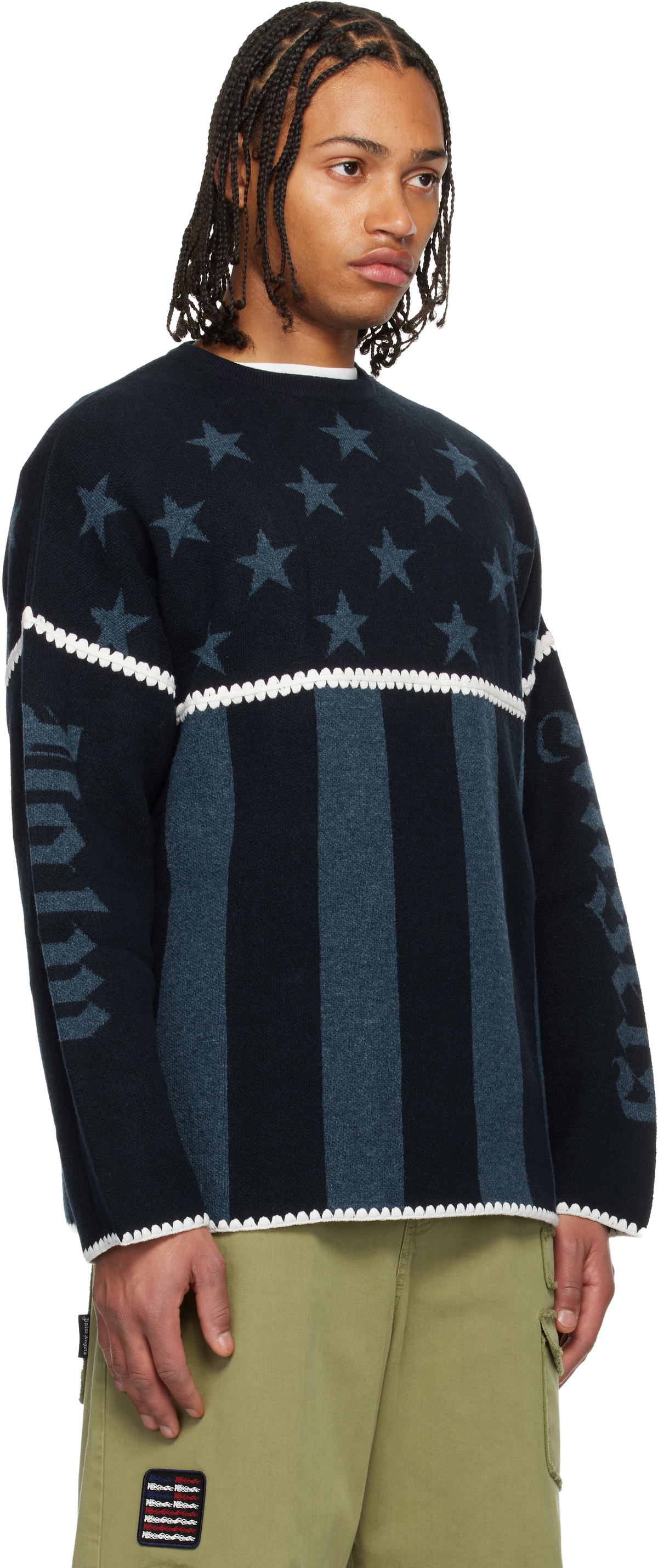 Palm Angels Navy Stars & Stripes Sweater