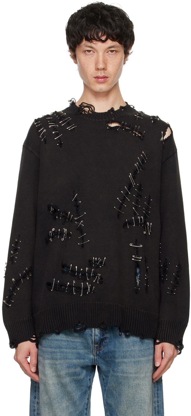 R13 Black Slashed Boyfriend Sweater
