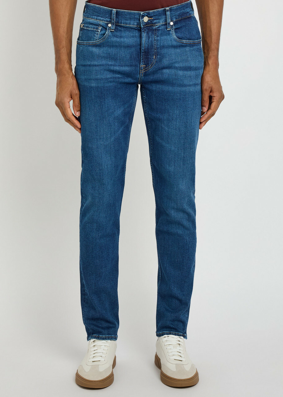 7 For All Mankind Slimmy Tapered Luxe Performance Jeans Mid Blu