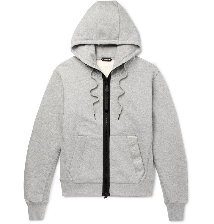 Photo: TOM FORD - Oversized Logo-Trimmed Garment-Dyed Fleece-Back Cotton-Jersey Hoodie - Men - Gray