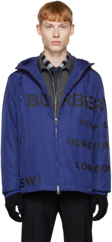 Photo: Burberry Blue Horseferry Print Lightweight Hooded Jacket