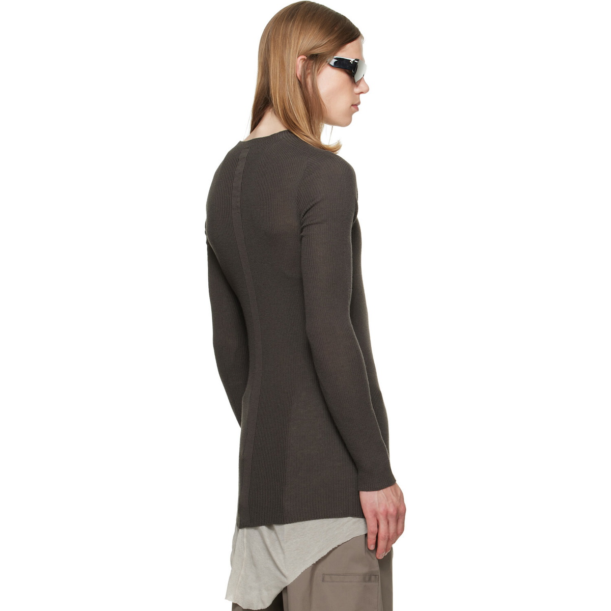 Rick Owens Gray Tower Ribbed Round Neck Sweater