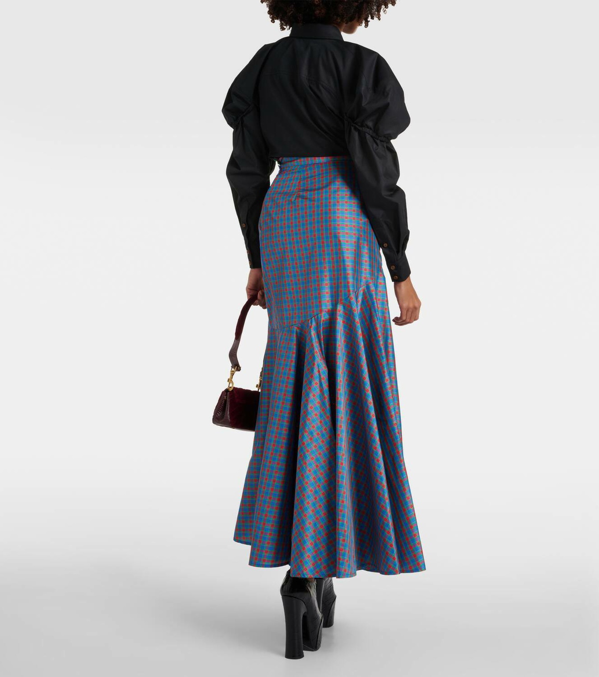 Vivienne Westwood Checked ruffled silk-blend maxi skirt Vivienne