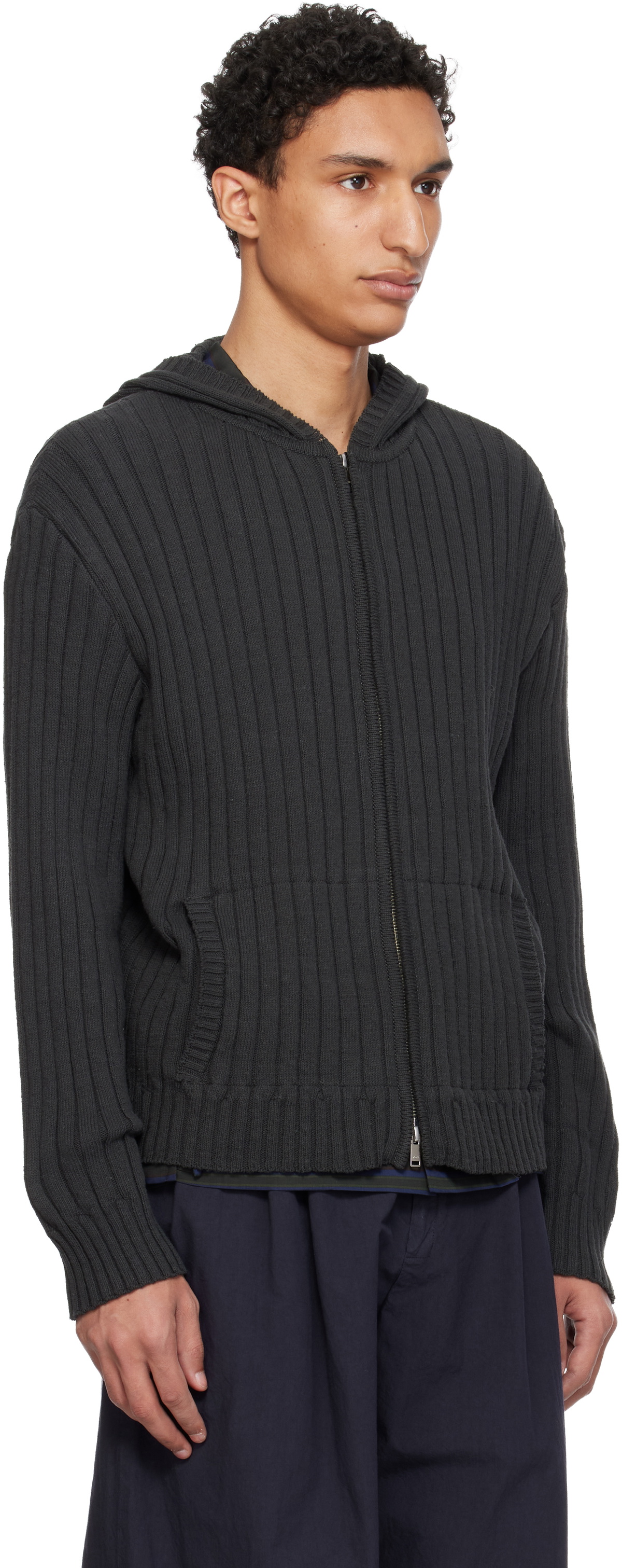 YOKE Gray Cotton Wide Rib Hoodie
