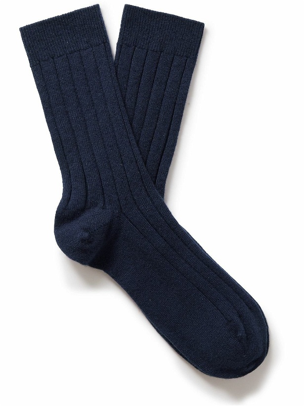 Photo: Johnstons of Elgin - Ribbed Cashmere-Blend Socks - Blue