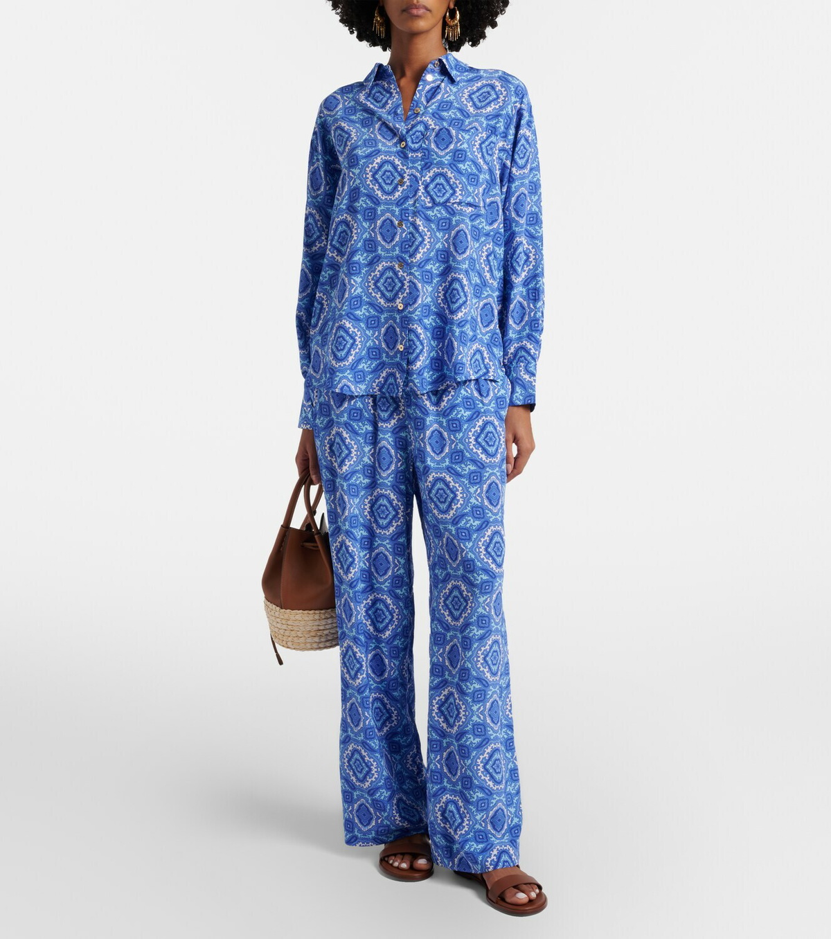 Heidi Klein Mykonos printed silk wide-leg pants