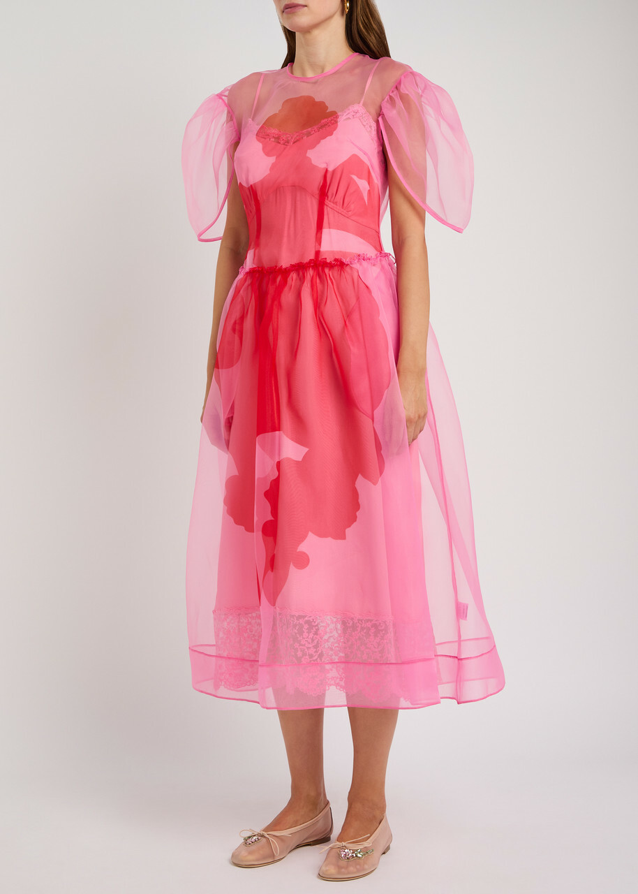 Simone Rocha Petal Sheer-satin Organza Midi Dress Pink Simone Rocha