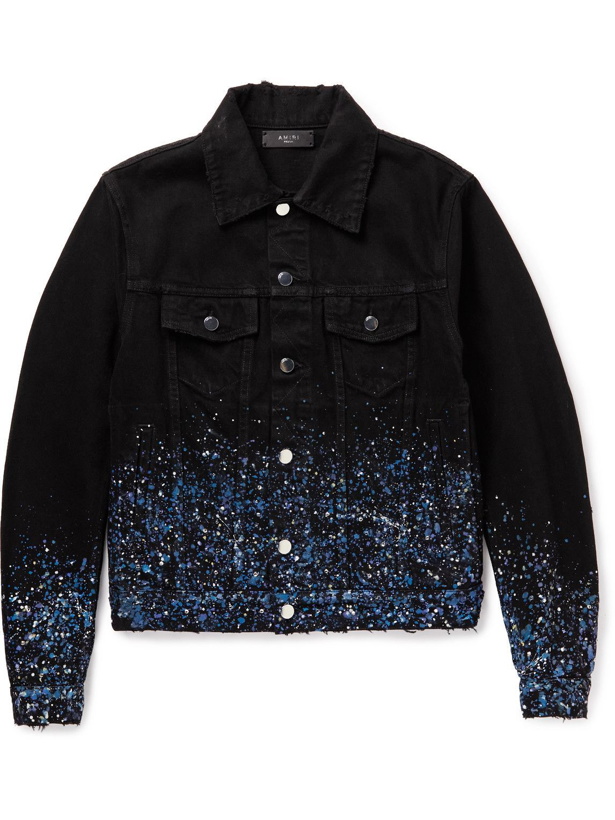 Photo: AMIRI - Distressed Embellished Paint-Splattered Denim Jacket - Black