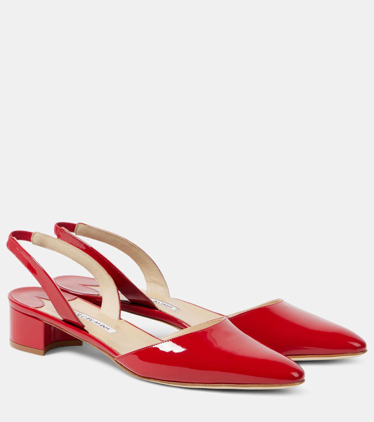 【Manolo Blahnik】 Aspro 30 patentレザースリングバックパンプ Aspro 30 patent leather slingback pumps in black - Manolo