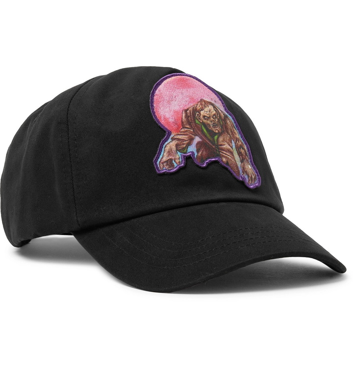 Photo: Acne Studios - Monster in My Pocket Appliquéd Embroidered Cotton-Twill Baseball Cap - Black