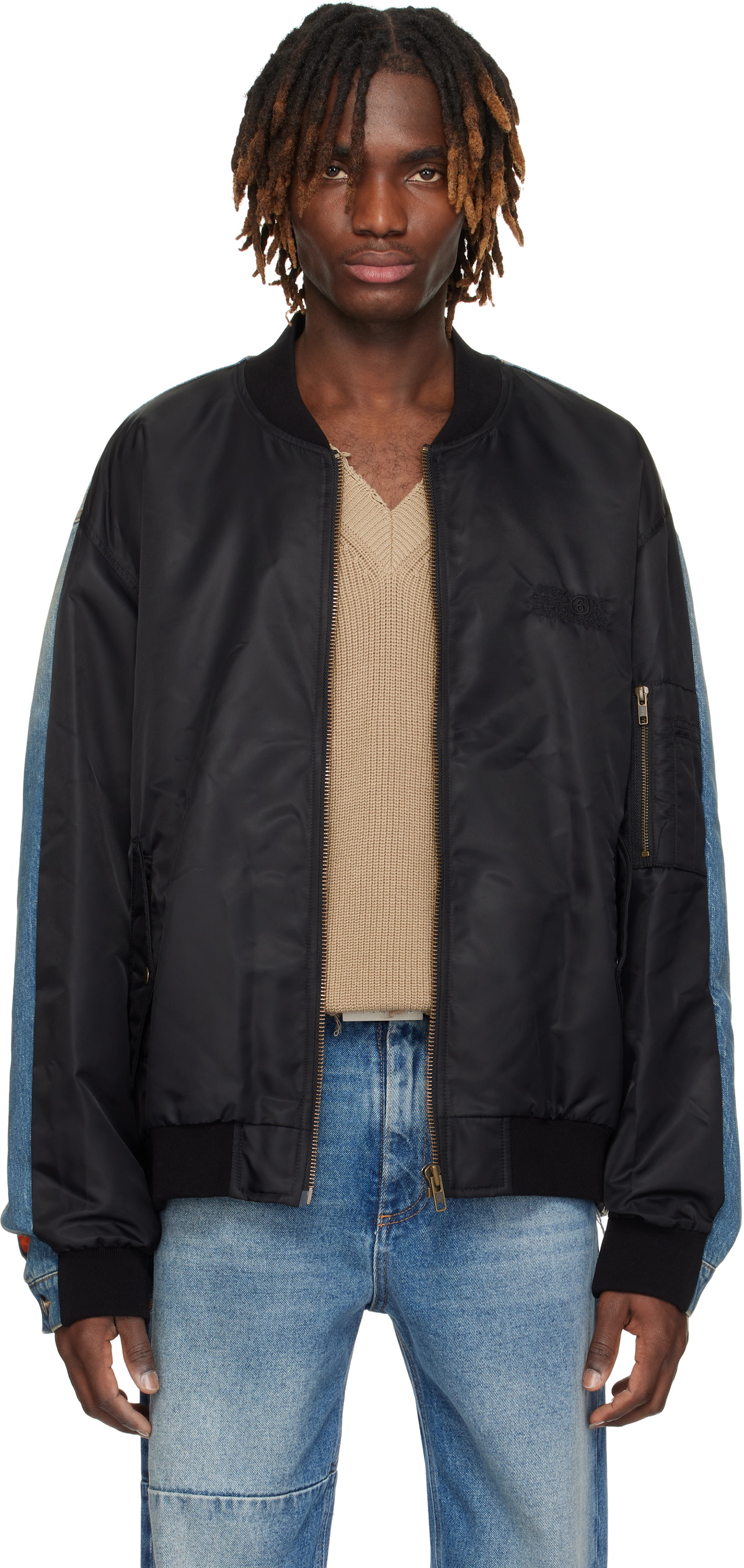 MM6 Maison Margiela Black Sports Denim Bomber Jacket MM6