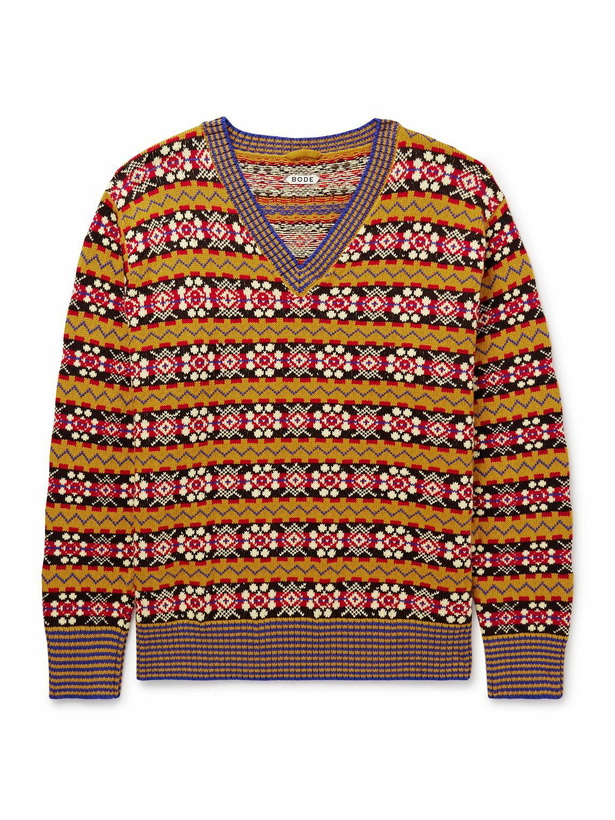 Photo: BODE - Bracken Jacquard-Knit Pima Cotton Sweater - Brown