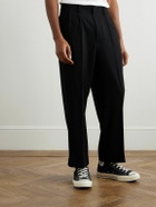 A.PRESSE - Straight-Leg Pleated Wool-Gabardine Trousers - Black