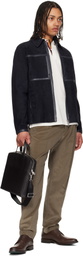Paul Smith Brown Shadow Stripe Leather Folio Briefcase