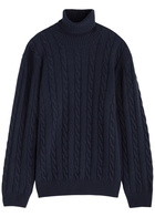 Aurélien Dolcevita Cable-knit Wool-blend Jumper Navy