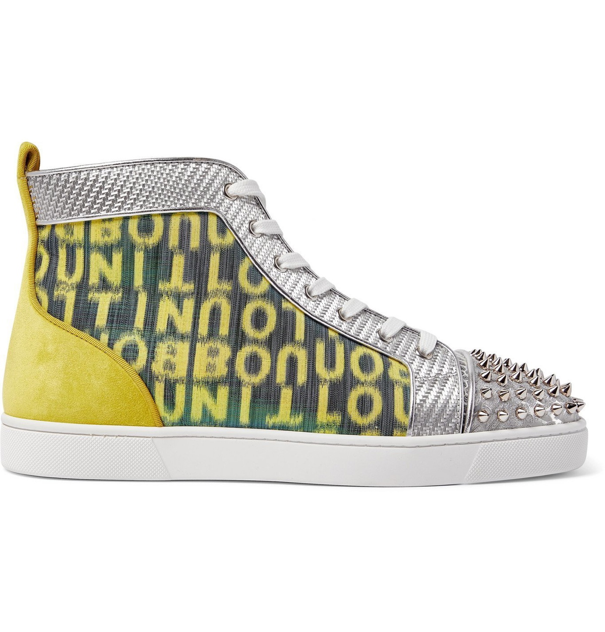 Christian Louboutin Yellow Suede Louis Spikes High Top Sneakers