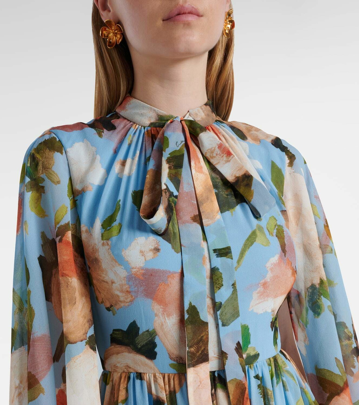 Erdem Caped floral silk voile gown