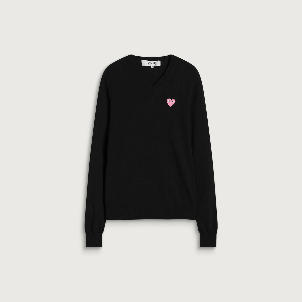 Comme des Garçons Play Pink Heart V Neck Jumper in Black Comme des