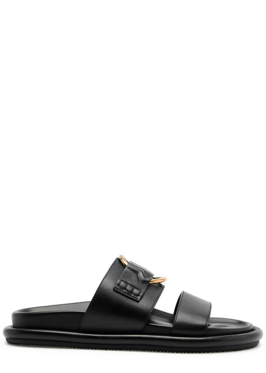 Moncler Bell Logo Leather Sliders Black
