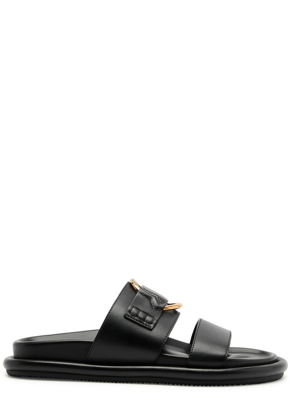 Photo: Moncler Bell Logo Leather Sliders Black