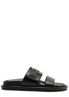 Moncler Bell Logo Leather Sliders Black