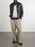 AMI PARIS - Logo-Appliquéd Striped Ribbed Wool and Cotton-Blend Vest - White