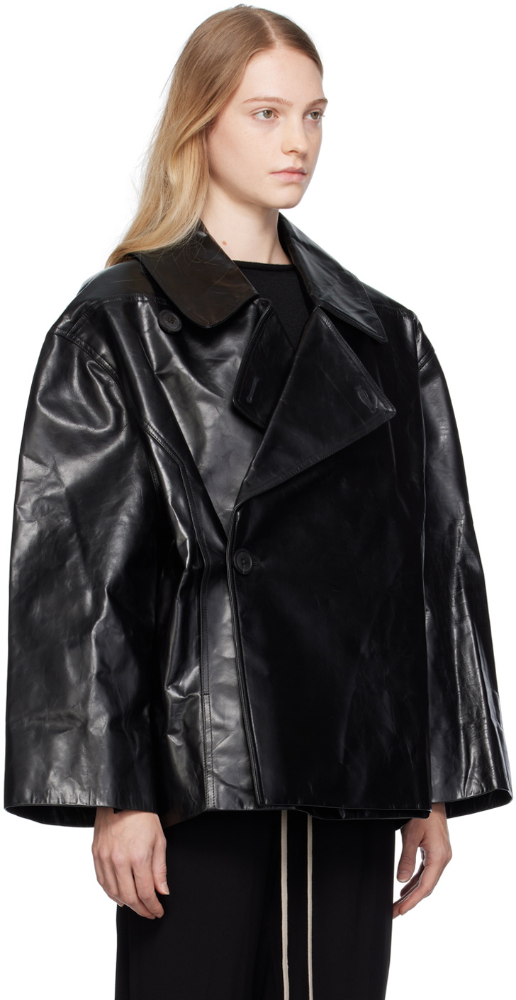 Rick Owens Black Cropped Drella Leather Jacket Rick Owens