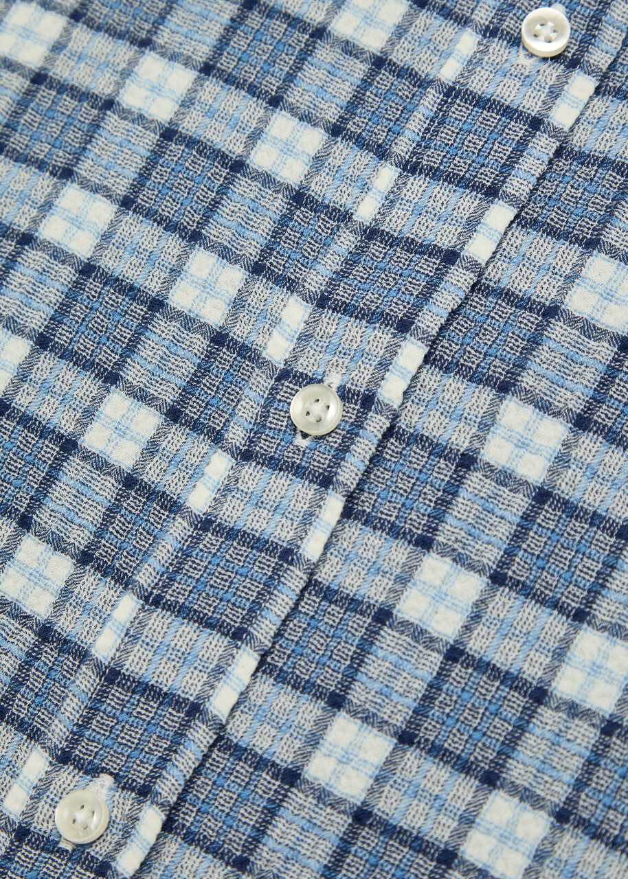 Officine Générale Arsene Checked Waffle Stretch-cotton Shirt Blue