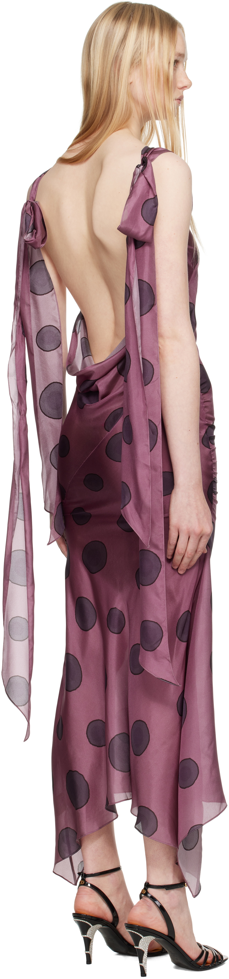 Conner Ives Pink & Black Silk Polka Dot Bias Maxi Dress