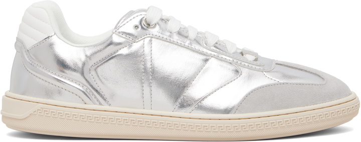 Photo: Versace Silver Greca Court Metallic Sneakers