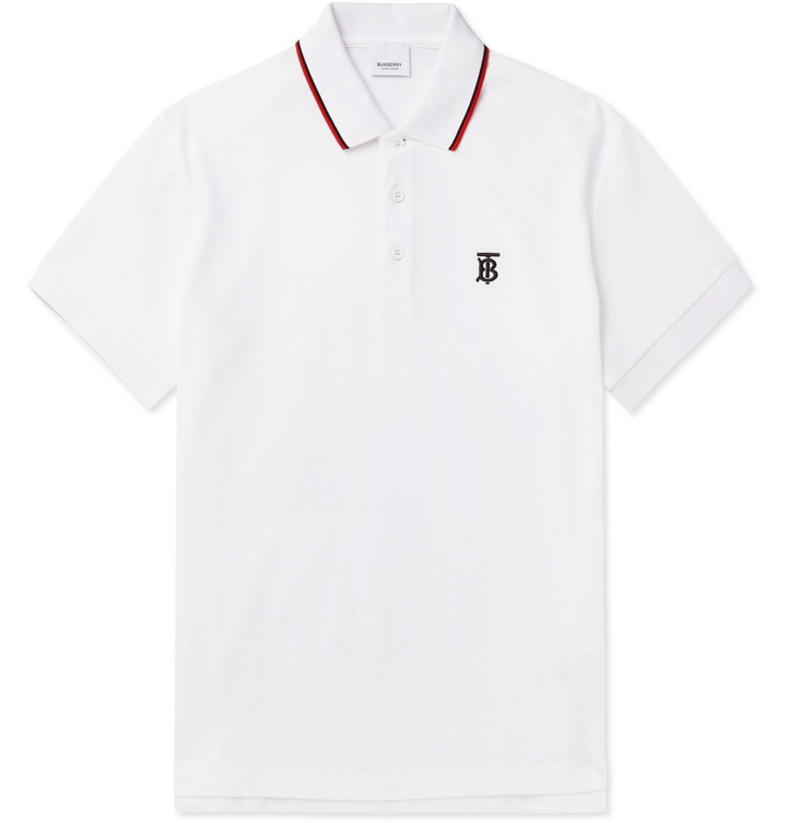 Photo: Burberry - Logo-Embroidered Contrast-Tipped Cotton-Piqué Polo Shirt - White