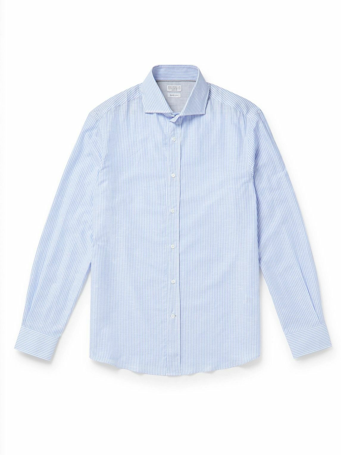 Brunello Cucinelli - Striped Cotton and Linen-Blend Shirt - Blue ...