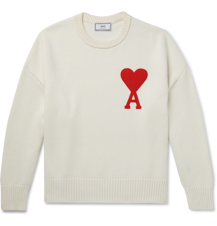 Photo: AMI - Oversized Logo-Appliquéd Cotton-Blend Sweater - White