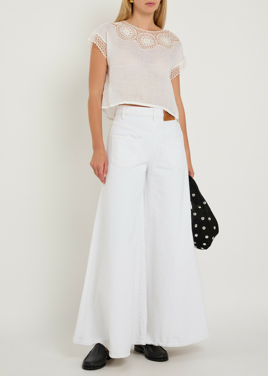 Nili Lotan Caila Embroidered Ramie top Off White