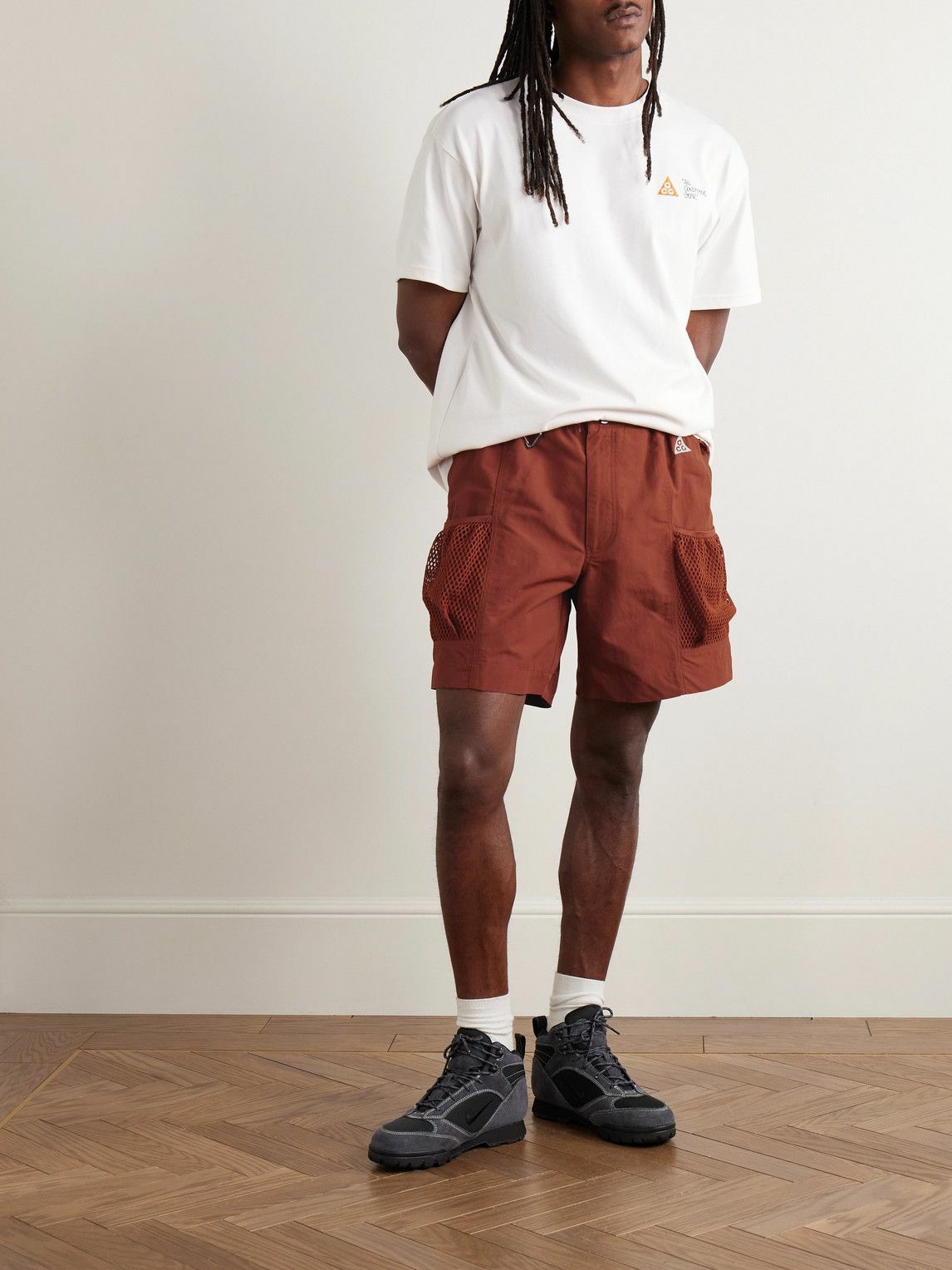 red nike nylon shorts